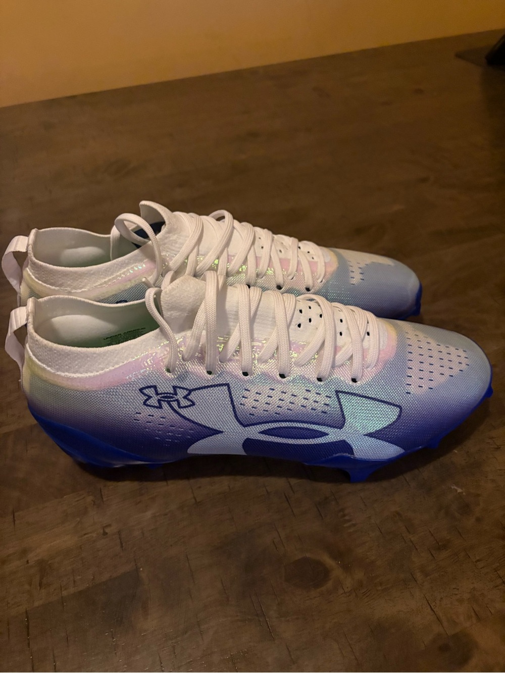 Under Armour Iridescent White & Blue Cleats
